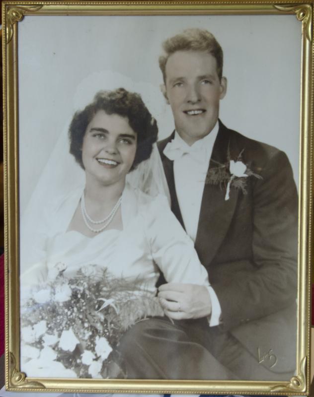Wedding photos and clothes range from the 1880s to the 1950s. Here, Dorothy Ouellette and Charltes Tuttle pose on their Sept. 29, 1945 wedding day. BY ROCHESTER HISTORICAL SOCIETY